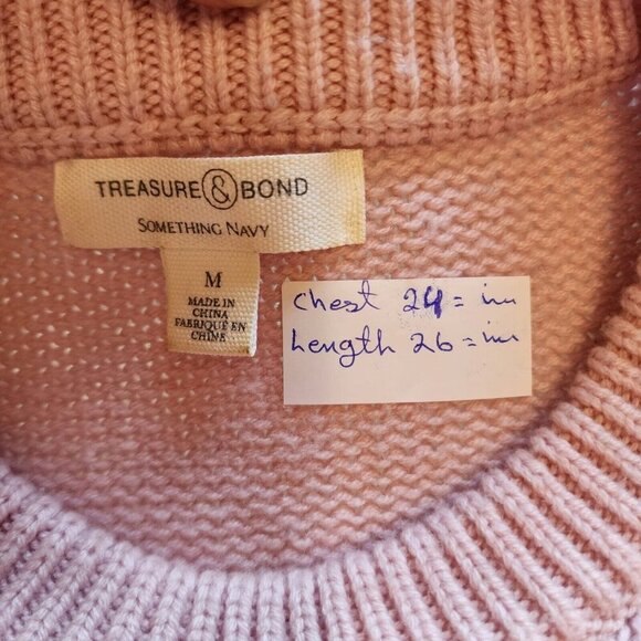 Treasure & Bond Something Navy Sweater Women Medium Pink Crew Neck Long Sleeves - Picture 9 of 9